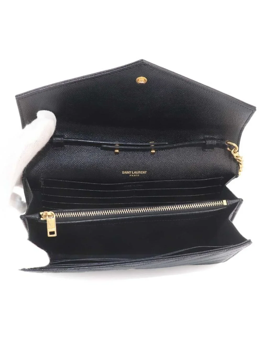 Saint Laurent Cassandra Chain Wallet Leather Black Gold Shoulder